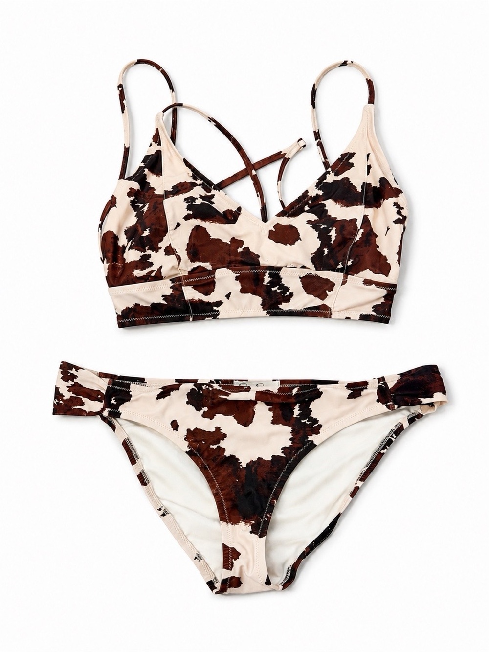 Jessica Simpson Brown and Cream Cow Print Bikini Set
